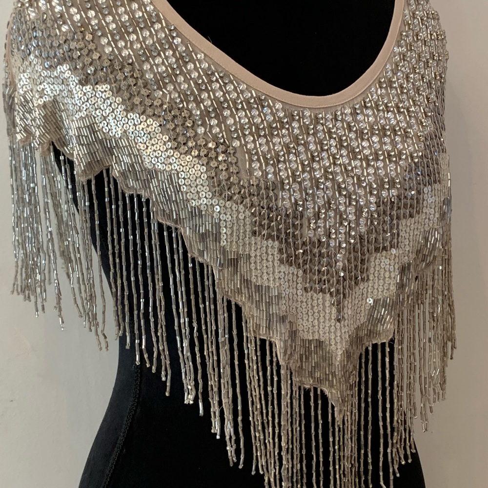 HAUTE HIPPIE Beaded Shawl $595 New Sequin Evening Cape 1920s Gatsby Ivory Bridal - Picture 13 of 16
